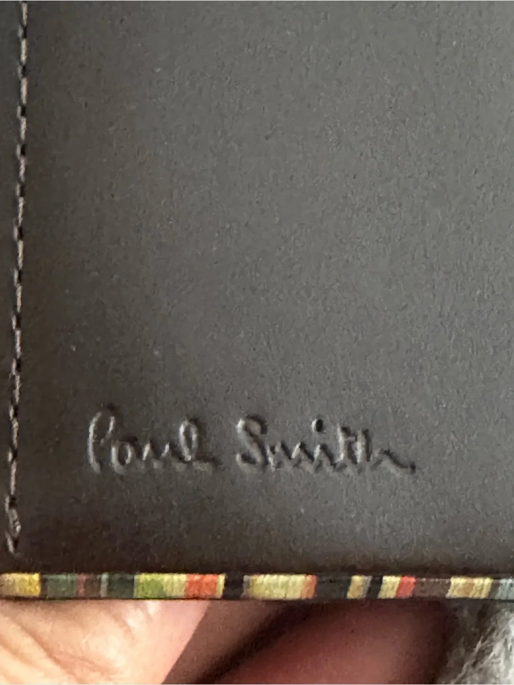 Paul Smith Dark Brown Leather Long Wallet for Men with Signature Stripe